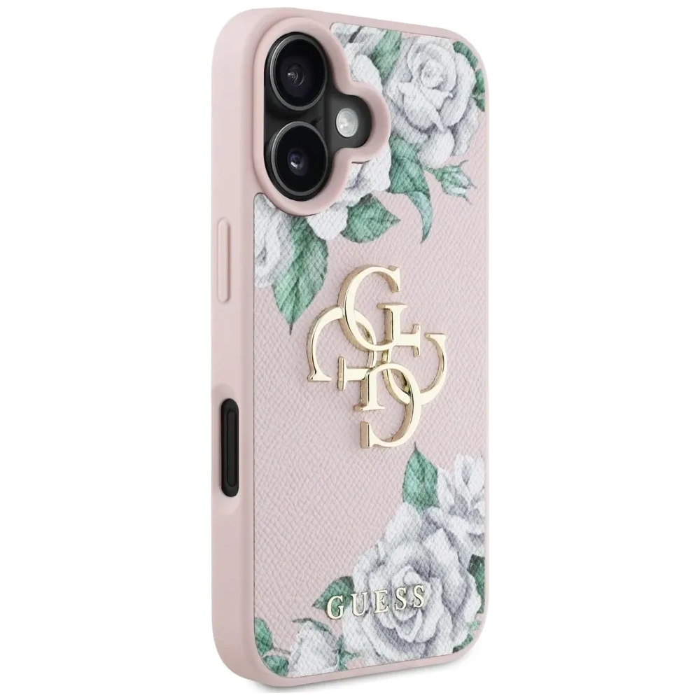 Etui Guess Grained Roses Big 4G logo do Apple iPhone 16 różowy