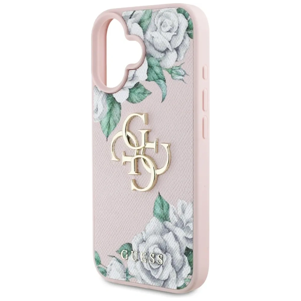Etui Guess Grained Roses Big 4G logo do Apple iPhone 16 różowy