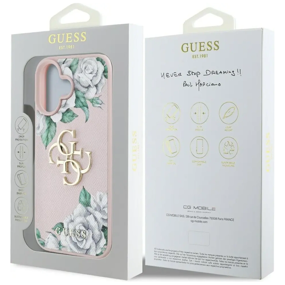 Etui Guess Grained Roses Big 4G logo do Apple iPhone 16 różowy