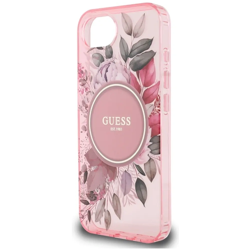 Etui Guess IML Flowers MagSafe do Apple iPhone 16e różowy