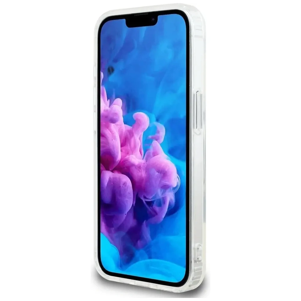 Etui Guess IML Glitter Circle MagSafe do Apple iPhone 16e przezroczysty