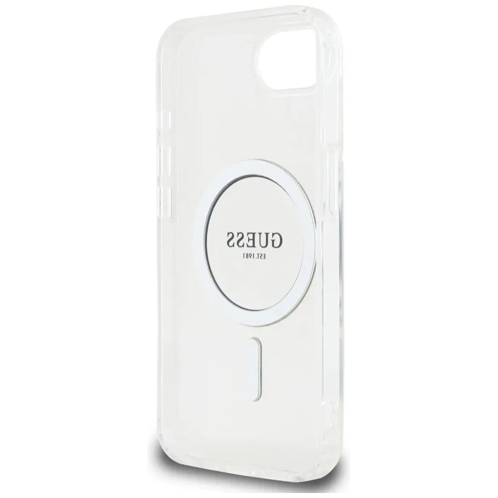 Etui Guess IML Glitter Circle MagSafe do Apple iPhone 16e przezroczysty