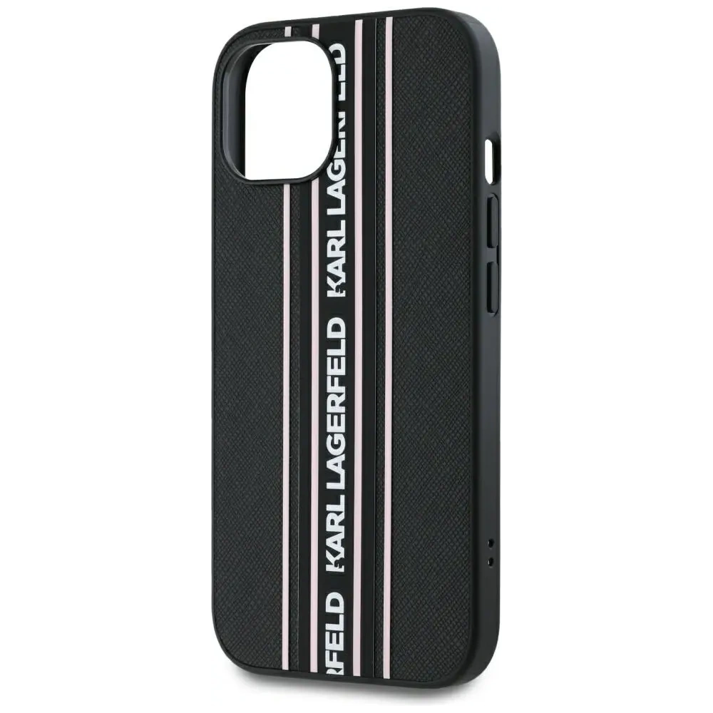 Etui Karl Lagerfeld Saffiano Athleisure Stripes Cord do Apple iPhone 15 czarno-różowy