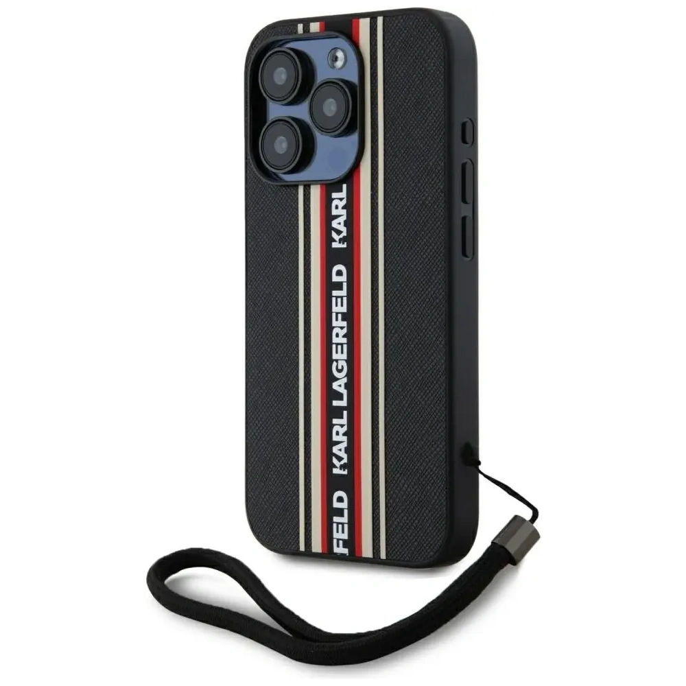 Etui Karl Lagerfeld Saffiano Athleisure Stripes Cord do Apple iPhone 15 Pro czarno-czerwony