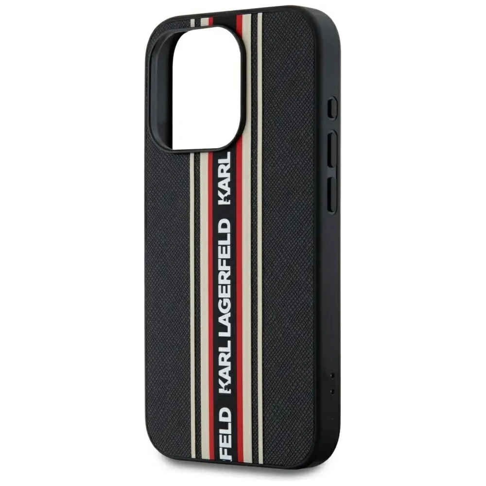 Etui Karl Lagerfeld Saffiano Athleisure Stripes Cord do Apple iPhone 15 Pro czarno-czerwony