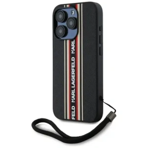 Kup Etui Karl Lagerfeld Saffiano Athleisure Stripes Cord do Apple iPhone 15 Pro Max czarno-czerwony - KLD22029 - {ean13} - Sklep Home Screen