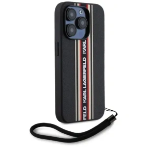 Kup Etui Karl Lagerfeld Saffiano Athleisure Stripes Cord do Apple iPhone 15 Pro Max czarno-czerwony - KLD22029 - {ean13} - Sklep Home Screen