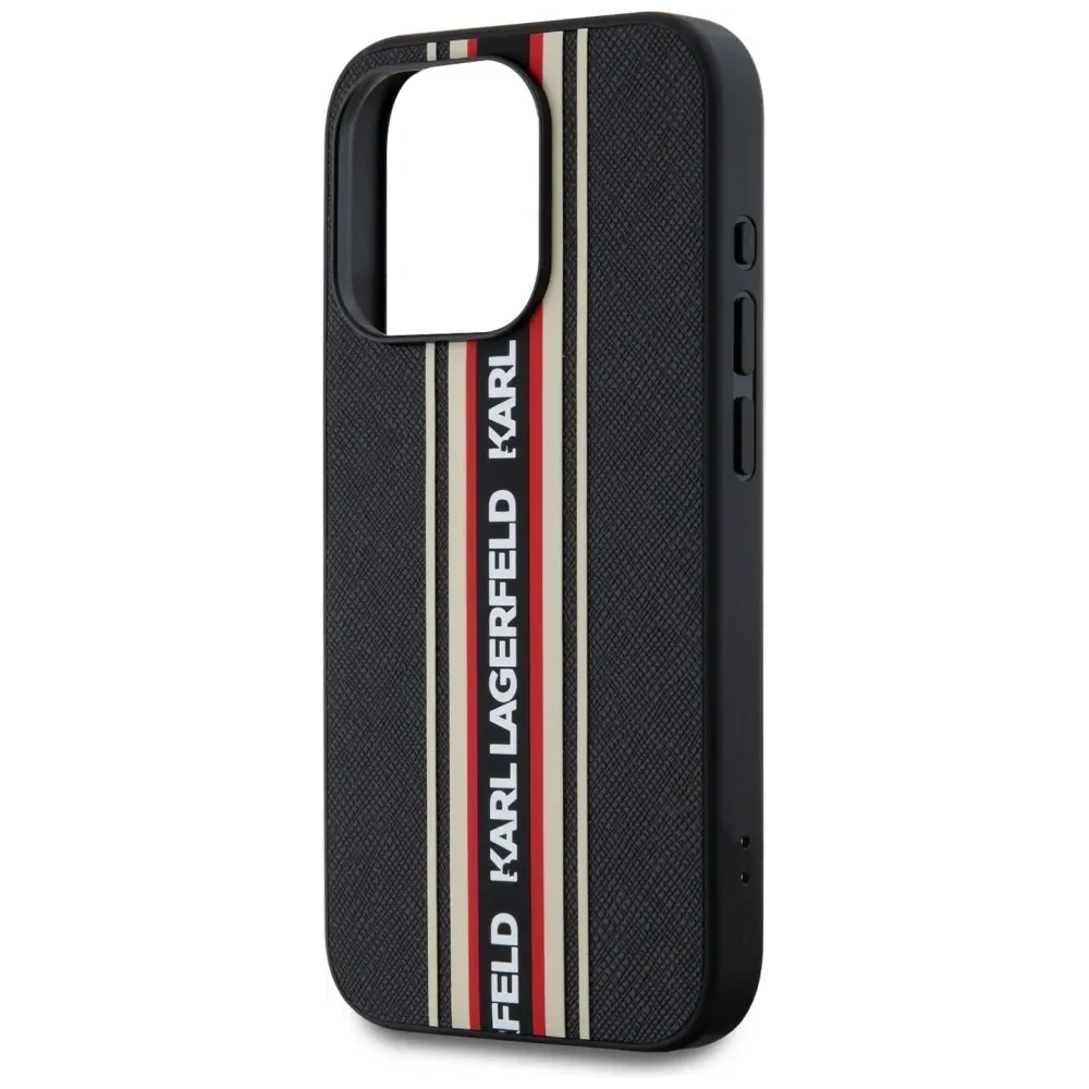 Etui Karl Lagerfeld Saffiano Athleisure Stripes Cord do Apple iPhone 15 Pro Max czarno-czerwony