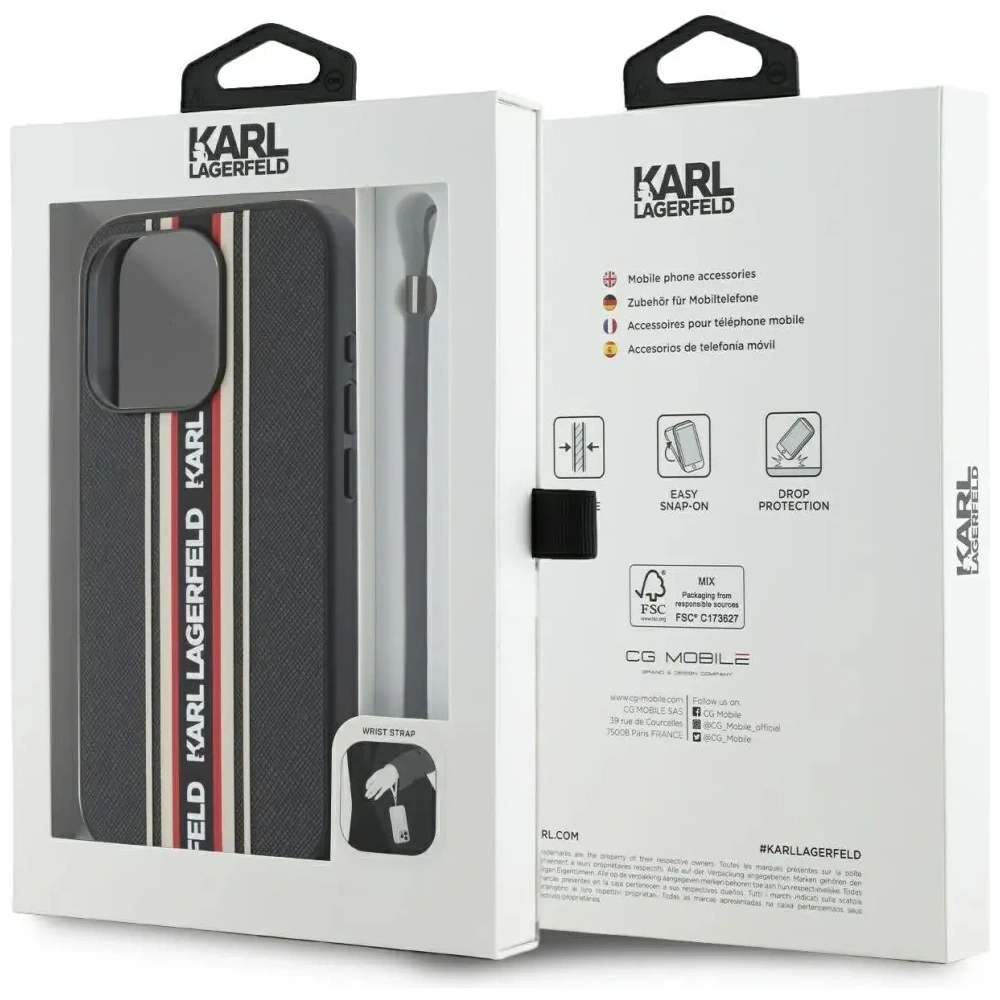 Etui Karl Lagerfeld Saffiano Athleisure Stripes Cord do Apple iPhone 15 Pro Max czarno-czerwony