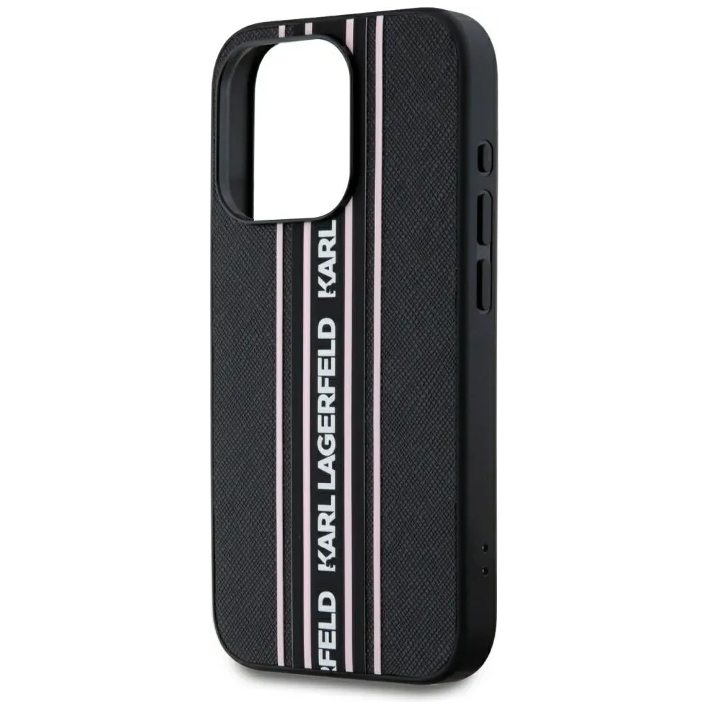 Etui Karl Lagerfeld Saffiano Athleisure Stripes Cord do Apple iPhone 15 Pro Max czarno-różowy