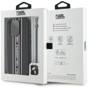 Kup Karl Lagerfeld Saffiano Athleisure Streifen Cord Apple iPhone 15 Pro Max schwarz-rosa - KLD22030 - {ean13} - Sklep Home Screen