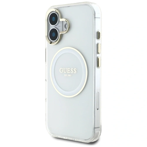 Kup Guess IML Metal Colorat Cerc Logo Clasic MagSafe Apple iPhone 16 alb - GUE4544 - {ean13} - Sklep Home Screen