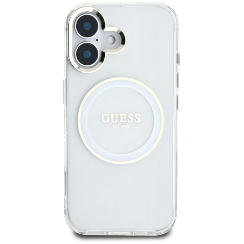Kup Guess IML Metal Colorat Cerc Logo Clasic MagSafe Apple iPhone 16 alb - GUE4544 - {ean13} - Sklep Home Screen