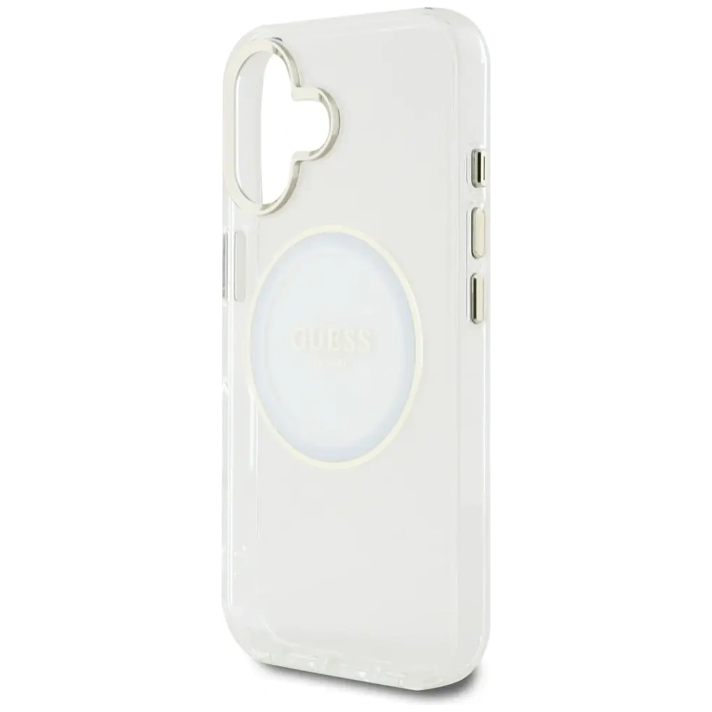 Etui Guess IML Metal Colored Circle Classic Logo MagSafe do Apple iPhone 16 biały