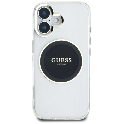 Kup Guess IML Metal Colorat Cerc Logo Clasic MagSafe Apple iPhone 16 negru - GUE4545 - {ean13} - Sklep Home Screen