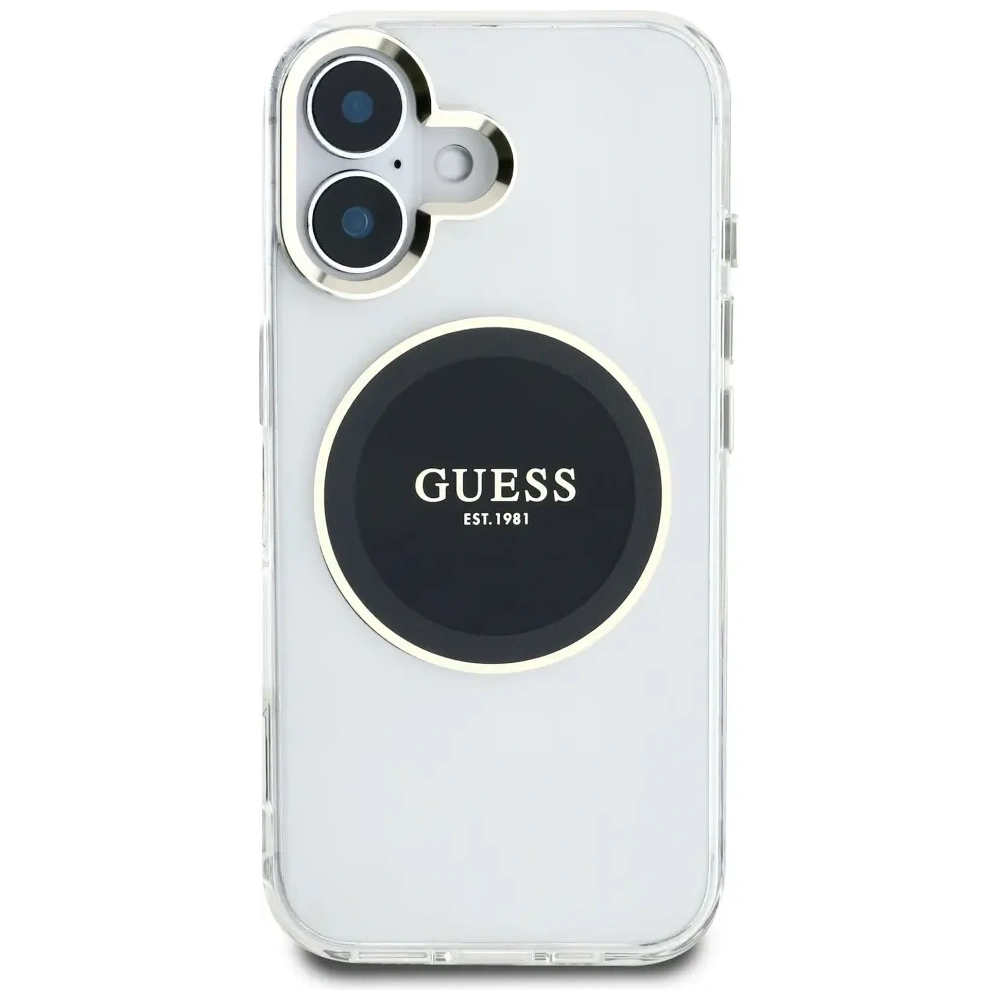 Etui Guess IML Metal Colored Circle Classic Logo MagSafe do Apple iPhone 16 czarny