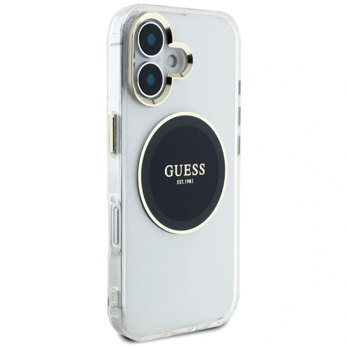 Kup Guess IML Metal Colorat Cerc Logo Clasic MagSafe Apple iPhone 16 negru - GUE4545 - {ean13} - Sklep Home Screen