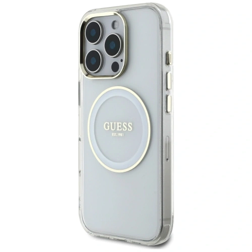 Kup Guess IML Metal Colorat Cerc Logo Clasic MagSafe Apple iPhone 16 Pro alb - GUE4546 - {ean13} - Sklep Home Screen