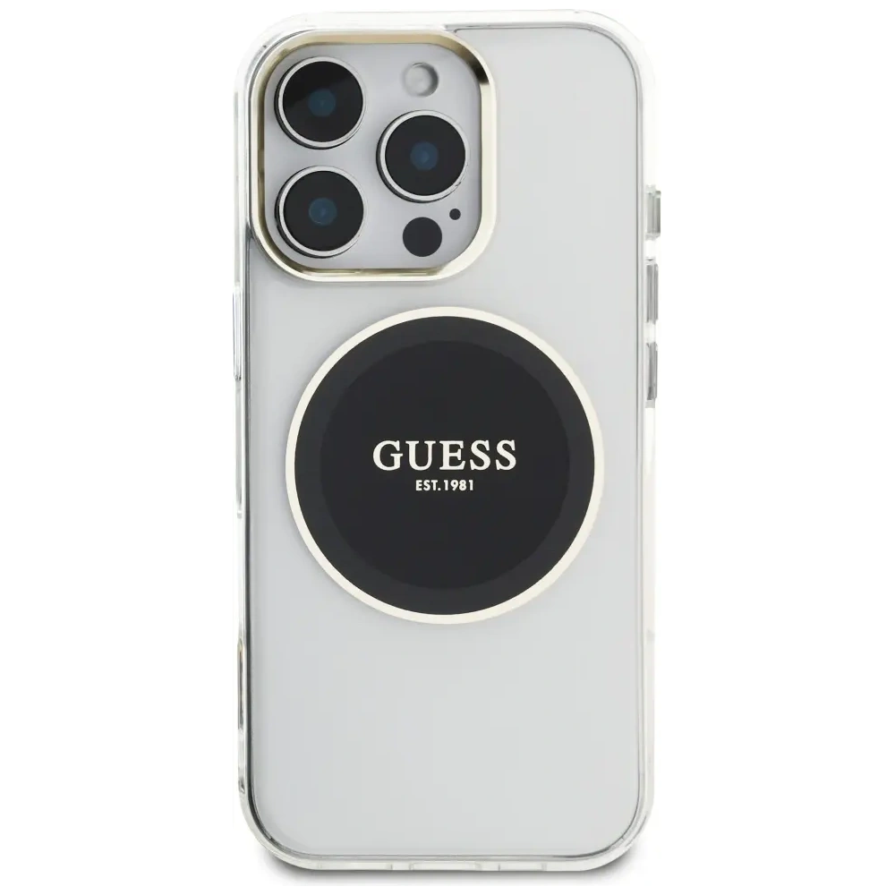 Etui Guess IML Metal Colored Circle Classic Logo MagSafe do Apple iPhone 16 Pro czarny