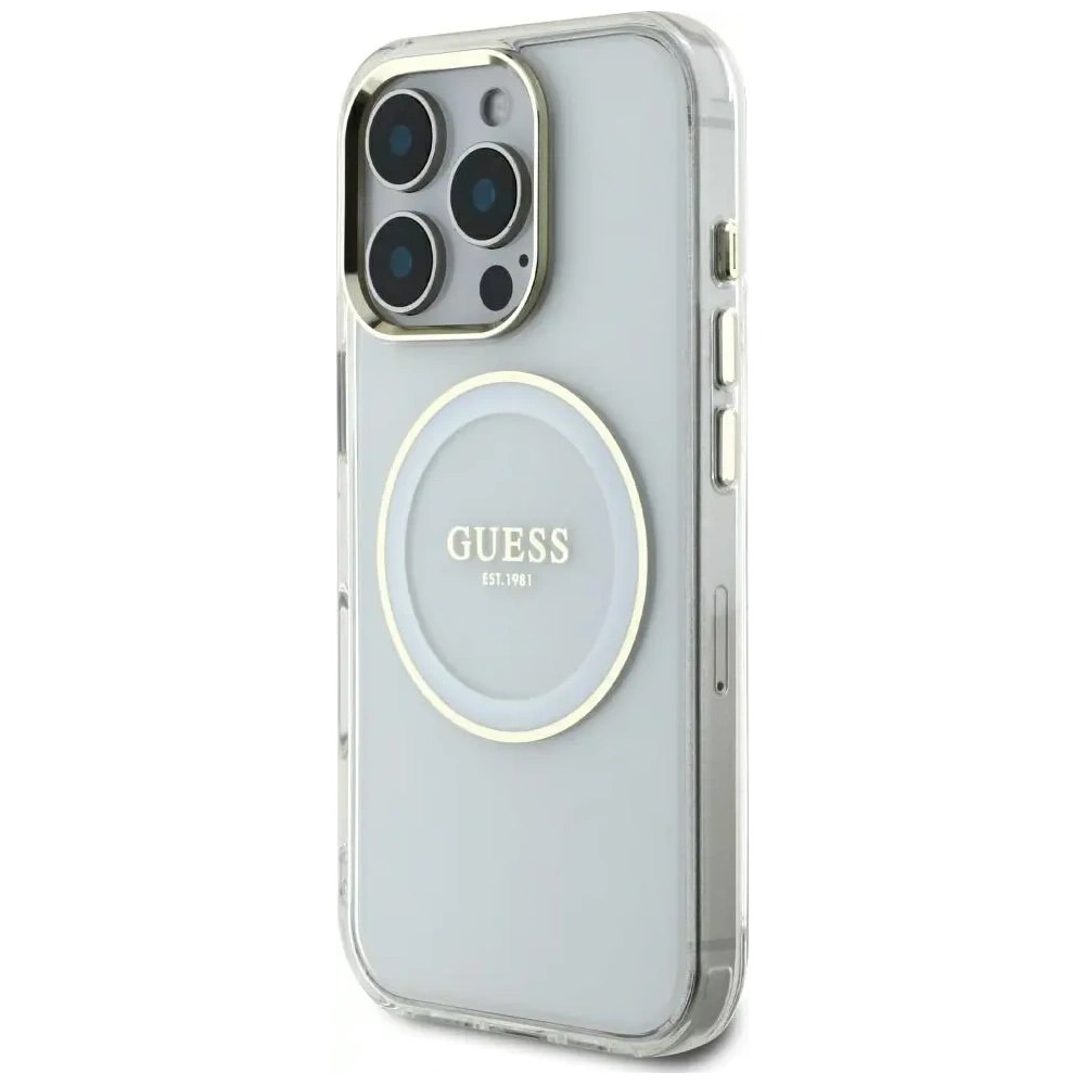 Etui Guess IML Metal Colored Circle Classic Logo MagSafe do Apple iPhone 16 Pro Max biały
