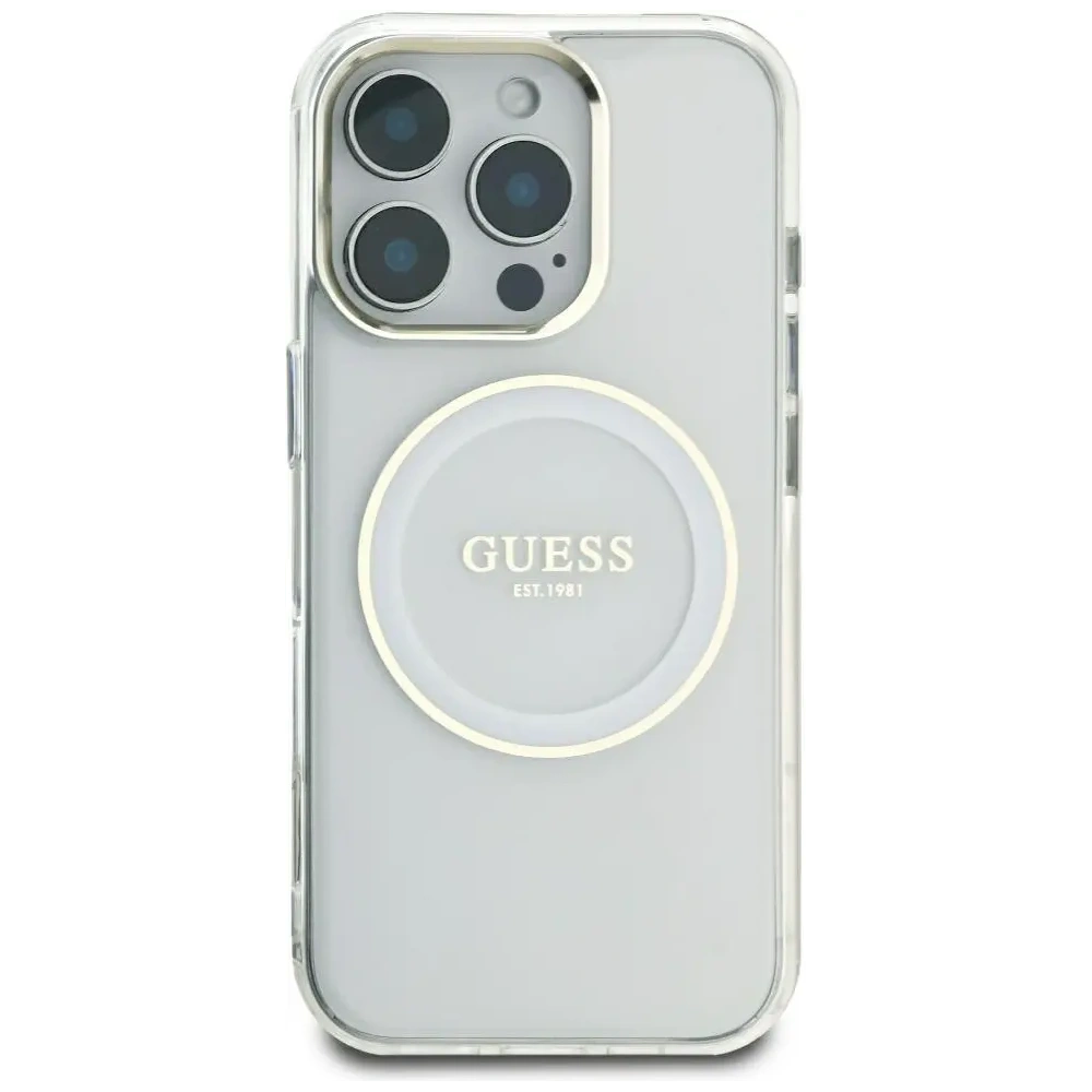 Etui Guess IML Metal Colored Circle Classic Logo MagSafe do Apple iPhone 16 Pro Max biały