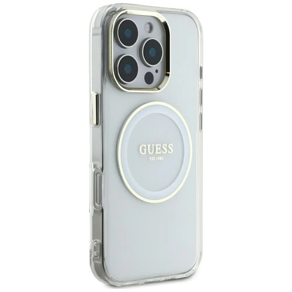 Etui Guess IML Metal Colored Circle Classic Logo MagSafe do Apple iPhone 16 Pro Max biały