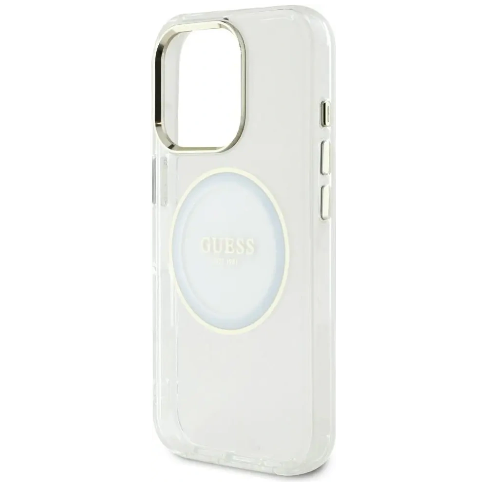 Etui Guess IML Metal Colored Circle Classic Logo MagSafe do Apple iPhone 16 Pro Max biały