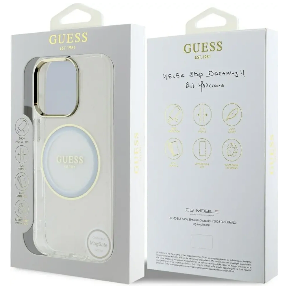 Etui Guess IML Metal Colored Circle Classic Logo MagSafe do Apple iPhone 16 Pro Max biały