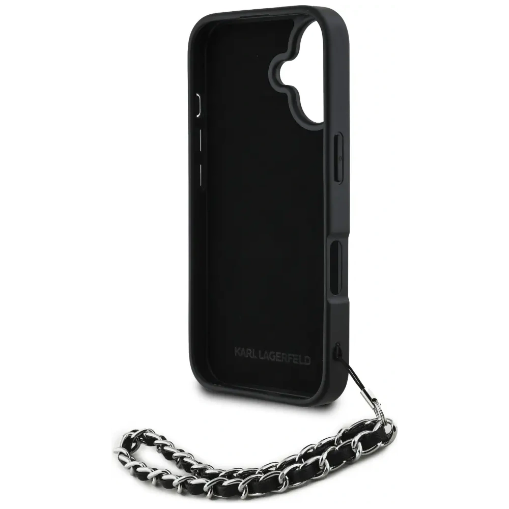 Etui Karl Lagerfeld Saffiano Crystals w/Chain do Apple iPhone 16 czarny