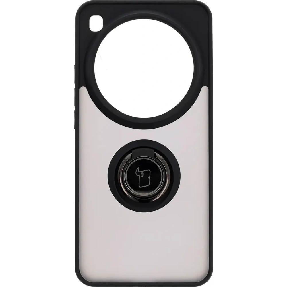 Etui z uchwytem na palec Bizon Case Hybrid Ring do Xiaomi 15 Ultra przydymione z czarną ramką