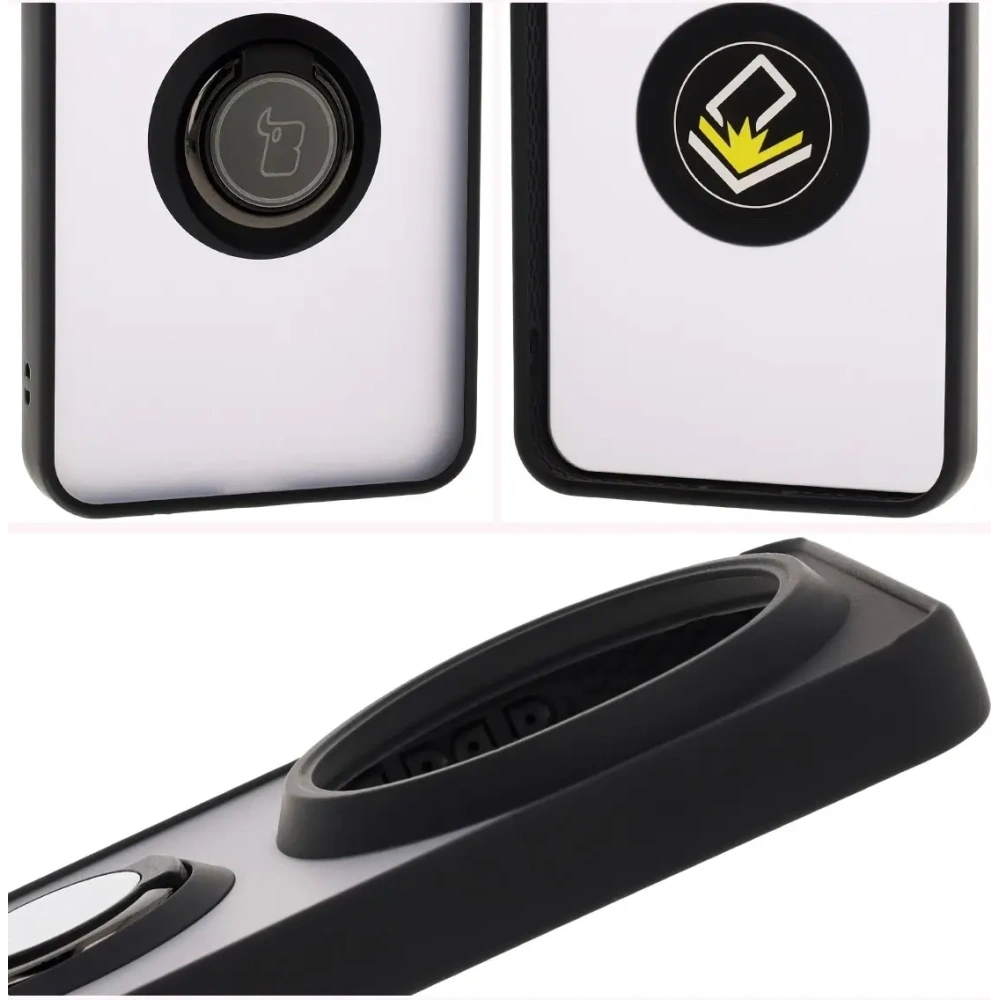 Etui z uchwytem na palec Bizon Case Hybrid Ring do Xiaomi 15 Ultra przydymione z czarną ramką