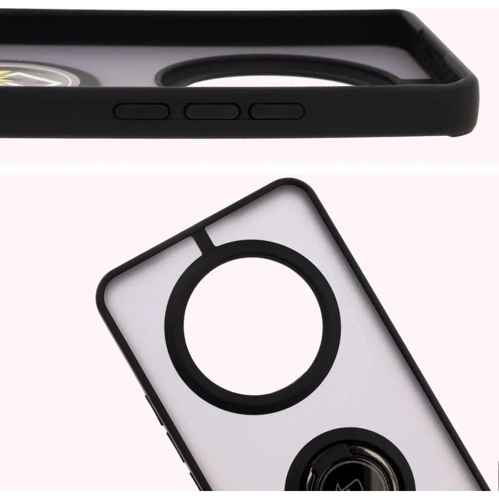 Etui z uchwytem na palec Bizon Case Hybrid Ring do Realme 14 Pro 5G przydymione z czarną ramką