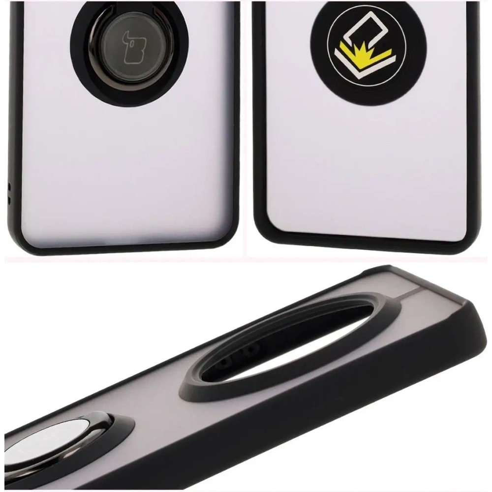 Etui z uchwytem na palec Bizon Case Hybrid Ring do Realme 14 Pro 5G przydymione z czarną ramką