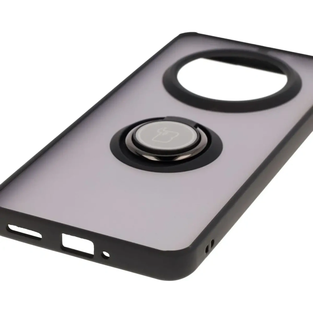 Etui z uchwytem na palec Bizon Case Hybrid Ring do Realme 14 Pro 5G przydymione z czarną ramką
