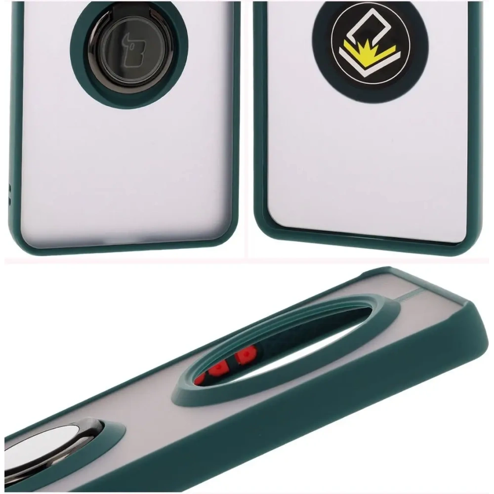 Etui z uchwytem na palec Bizon Case Hybrid Ring do Realme 14 Pro Plus 5G przydymione z ciemnozieloną ramką