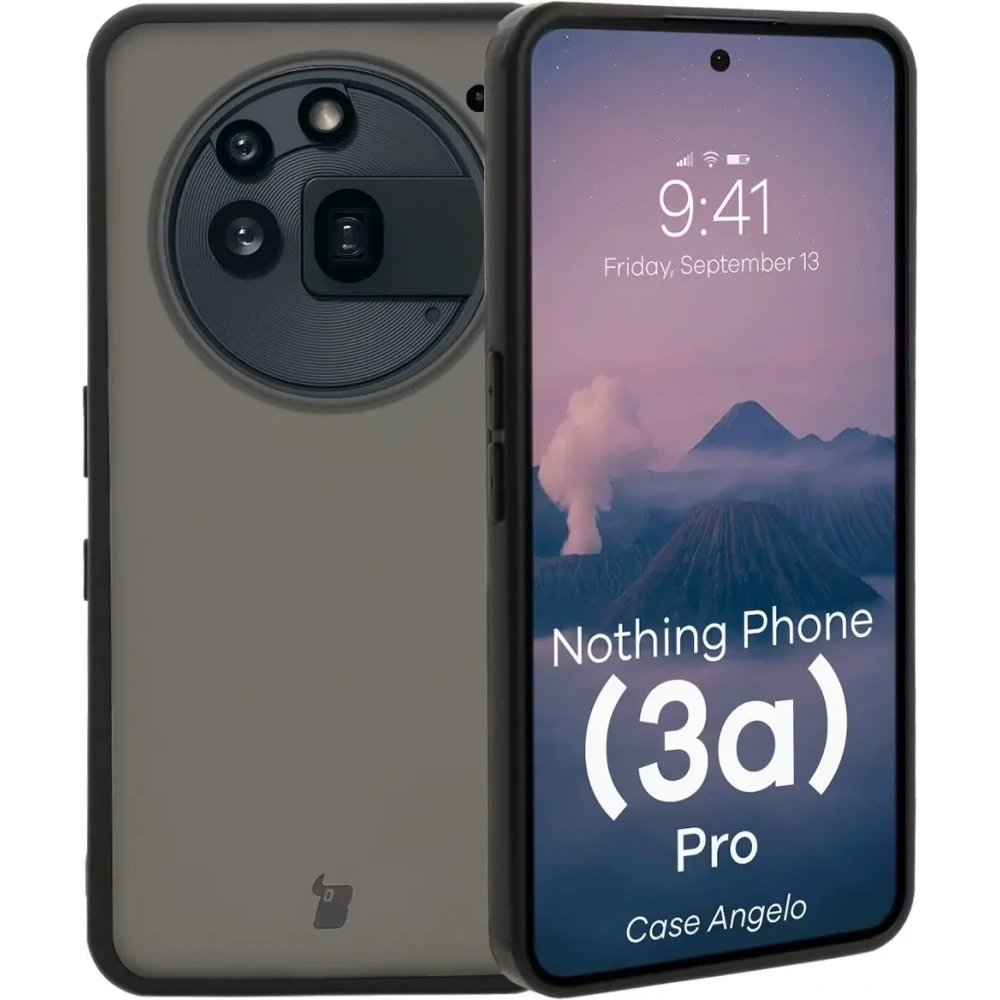 Etui Bizon Case Angelo do Nothing Phone (3a) Pro przydymione z czarną ramką