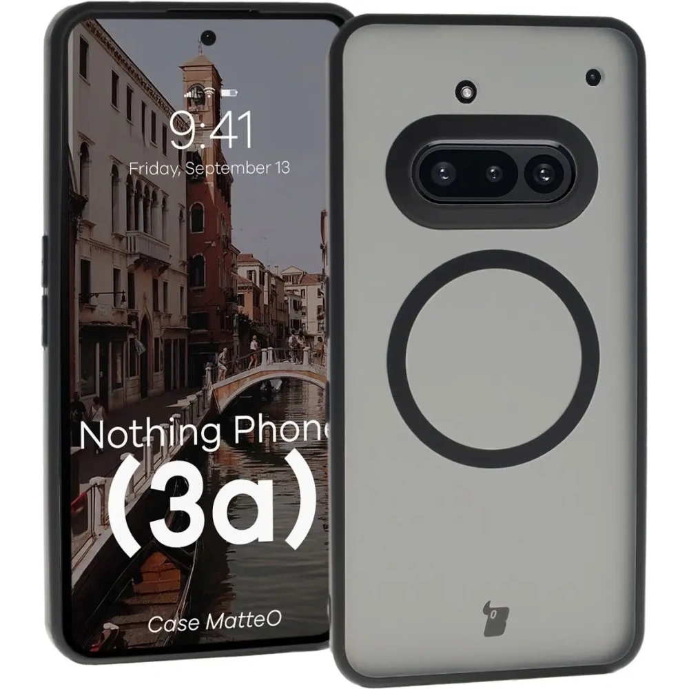 Etui z pierścieniem magnetycznym Bizon Case MatteO do Nothing Phone (3a) przydymione-czarne