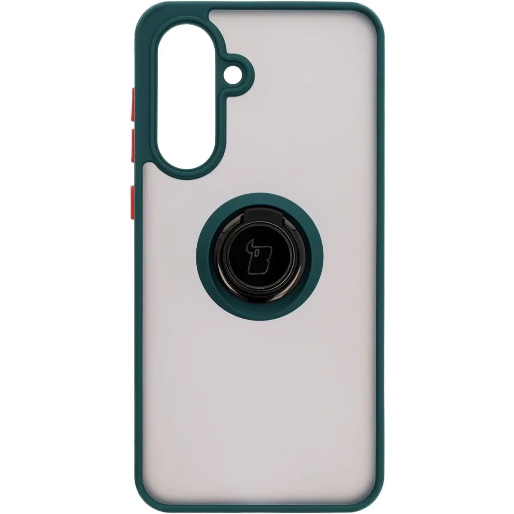 Etui z uchwytem na palec Bizon Case Hybrid Ring do Samsung Galaxy A36 5G przydymione z ciemnozieloną ramką