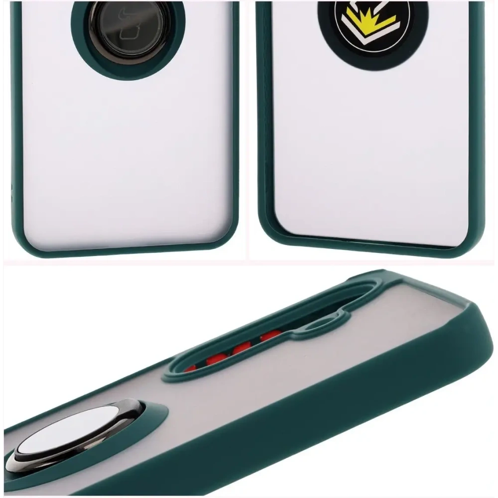 Etui z uchwytem na palec Bizon Case Hybrid Ring do Samsung Galaxy A36 5G przydymione z ciemnozieloną ramką