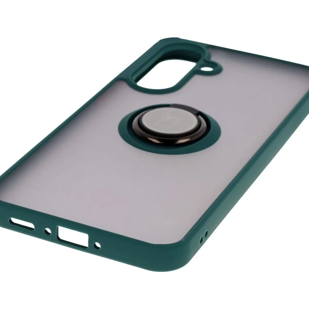 Etui z uchwytem na palec Bizon Case Hybrid Ring do Samsung Galaxy A36 5G przydymione z ciemnozieloną ramką