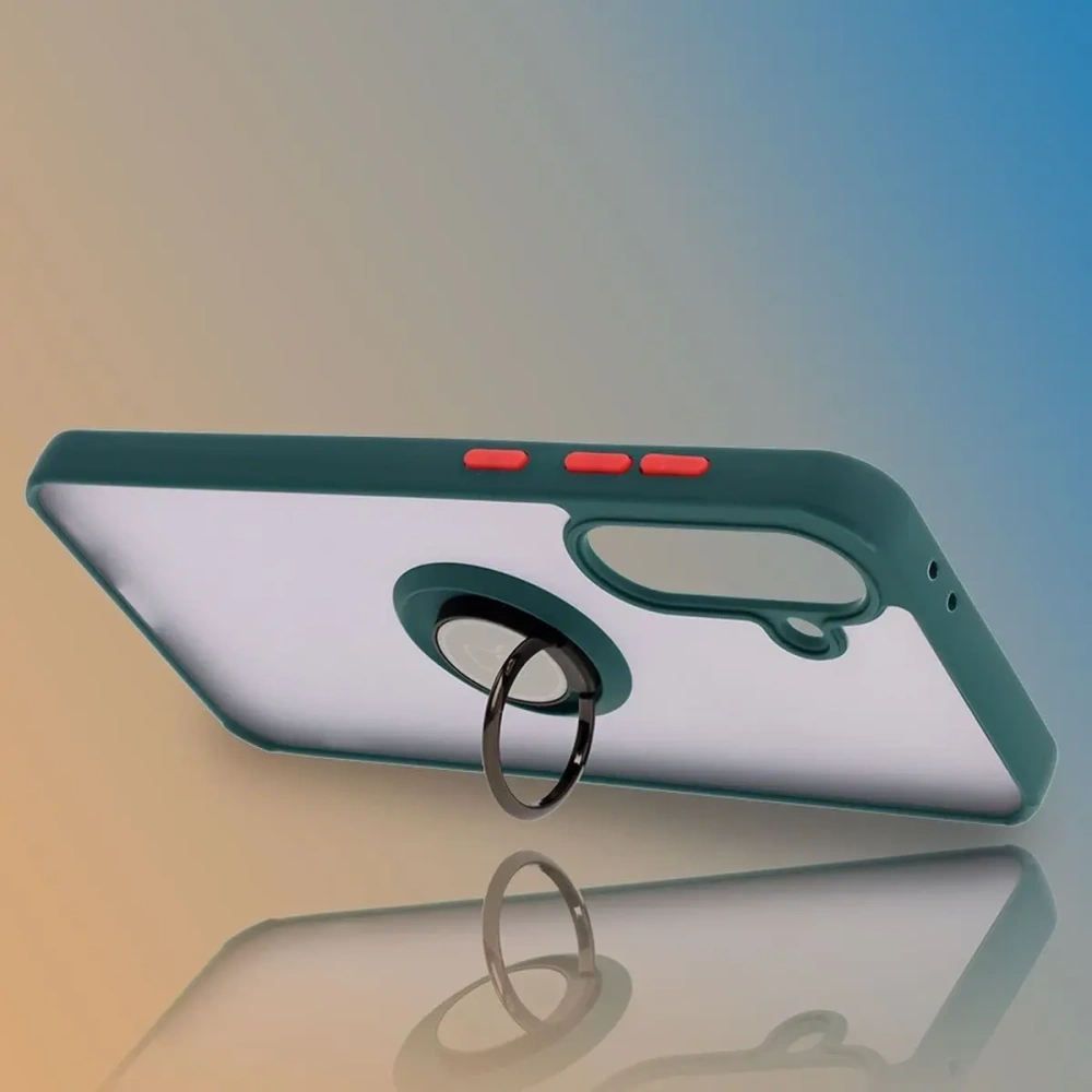 Etui z uchwytem na palec Bizon Case Hybrid Ring do Samsung Galaxy A36 5G przydymione z ciemnozieloną ramką