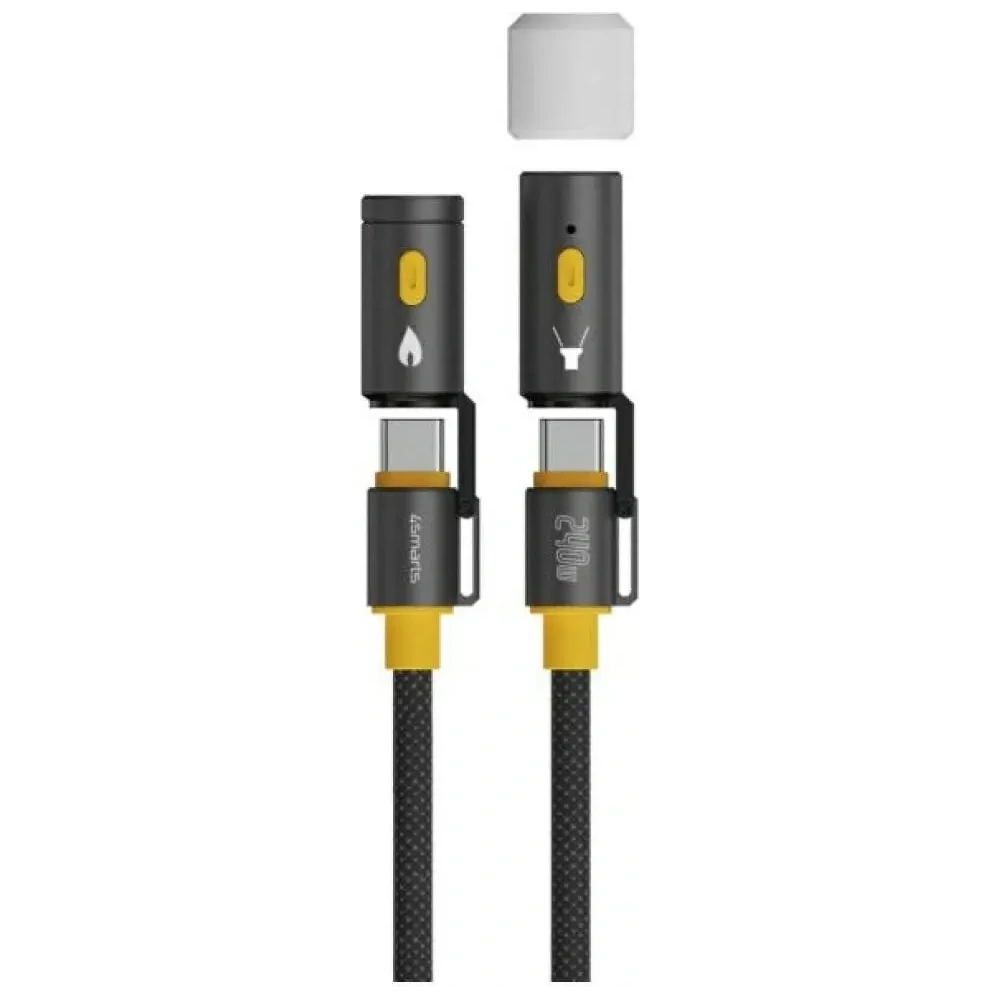 Kabel USB-C / USB-C 4smarts Explorer 3w1 zapalniczka, latarka 240W 1.5m czarny
