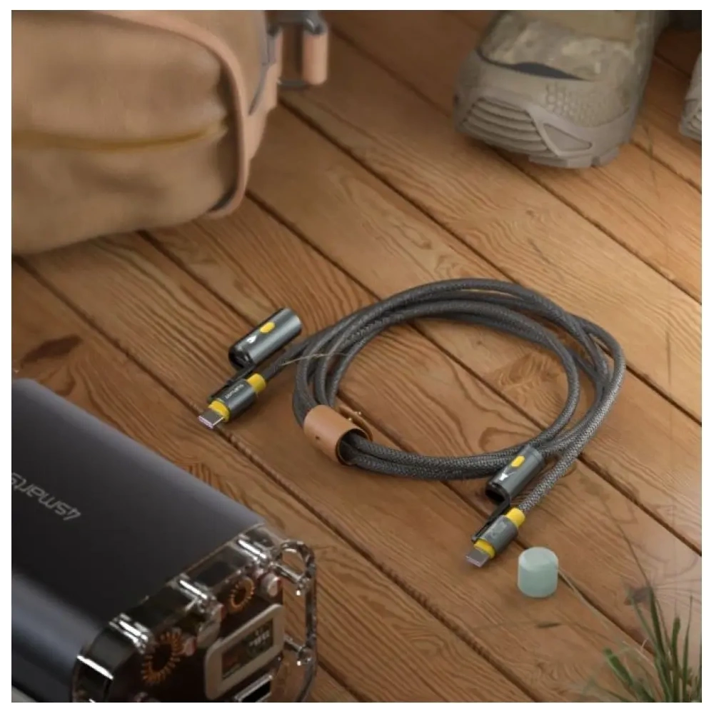 Kabel USB-C / USB-C 4smarts Explorer 3w1 zapalniczka, latarka 240W 1.5m czarny