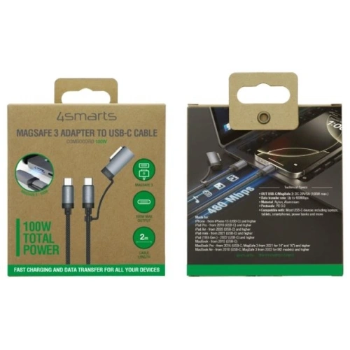 Kup 4smarts Explorer ComboCord USB-C / USB-C, MagSafe 100W 2m černý - 4SMR74 - {ean13} - Sklep Home Screen