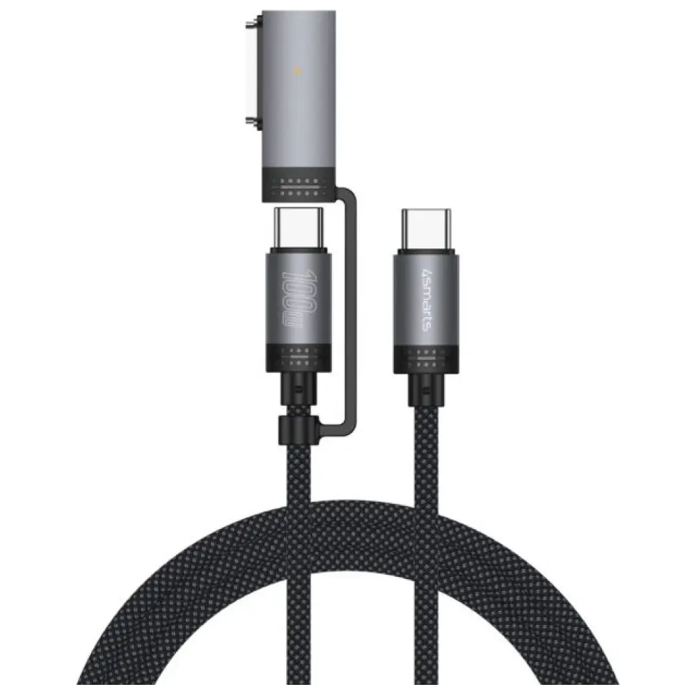 Kabel USB-C / USB-C, MagSafe 4smarts Explorer ComboCord 100W 2m czarny