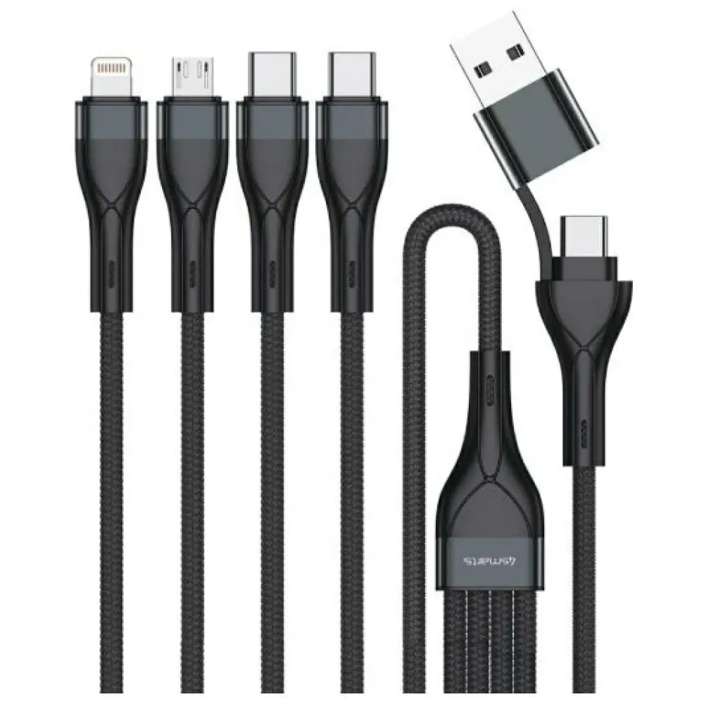 Kabel USB-C, USB-A / 2xUSB-C, Micro-USB, Lightning 4smarts 4w1 1.2m czarny