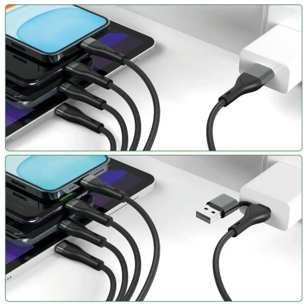 Kabel USB-C, USB-A / 2xUSB-C, Micro-USB, Lightning 4smarts 4w1 1.2m czarny