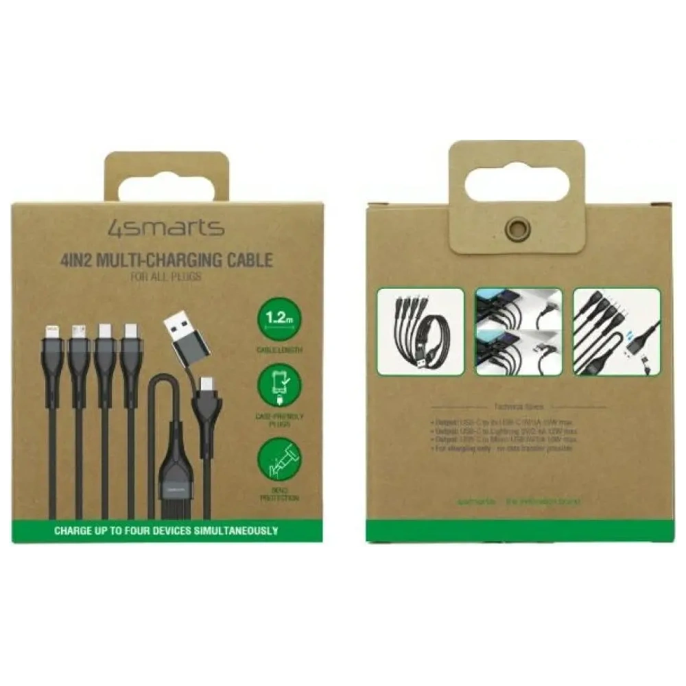 Kabel USB-C, USB-A / 2xUSB-C, Micro-USB, Lightning 4smarts 4w1 1.2m czarny