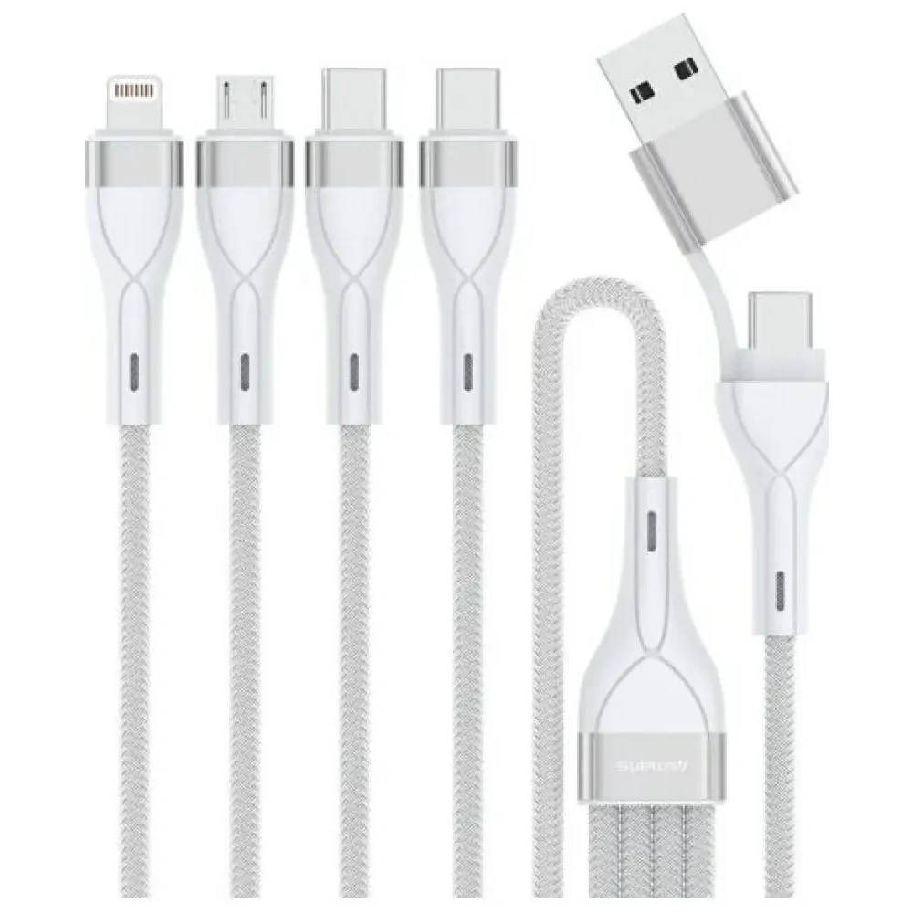 Kabel USB-C, USB-A / 2xUSB-C, Micro-USB, Lightning 4smarts 4w1 1.2m biały