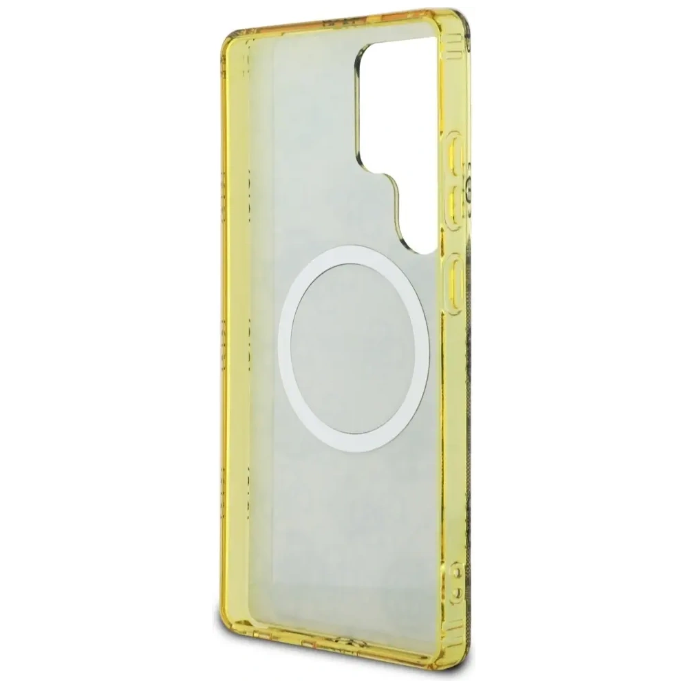 Etui Guess 4G Background Gold Electroplated Peony Pattern MagSafe do Samsung Galaxy S25 Ultra brązowy